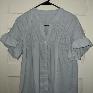 Light Blue Ruffled Short Sleeve Women's Top